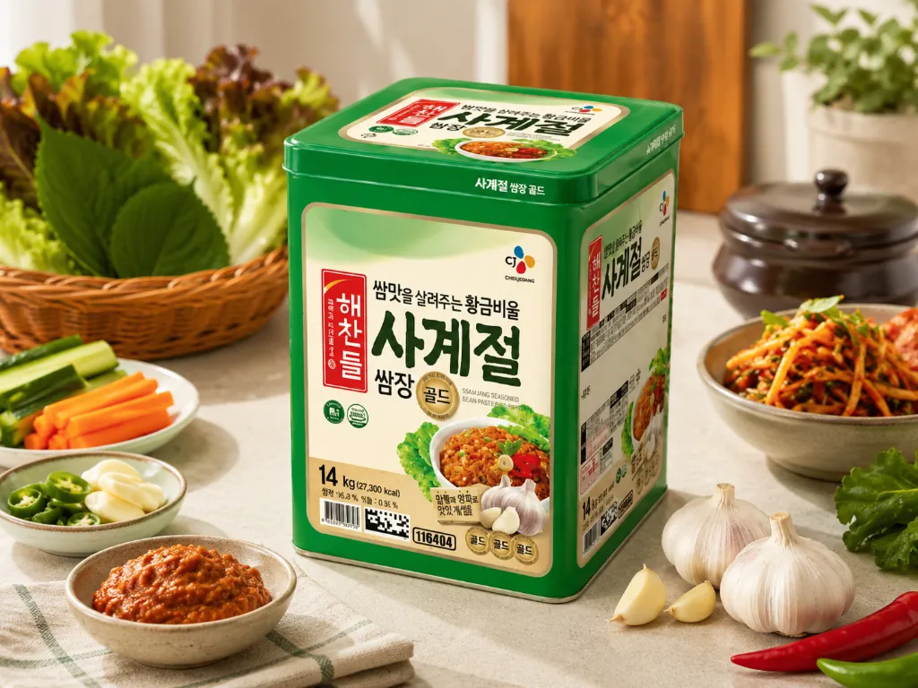 Korean ssamjang seasoning with fresh ingredients.webp