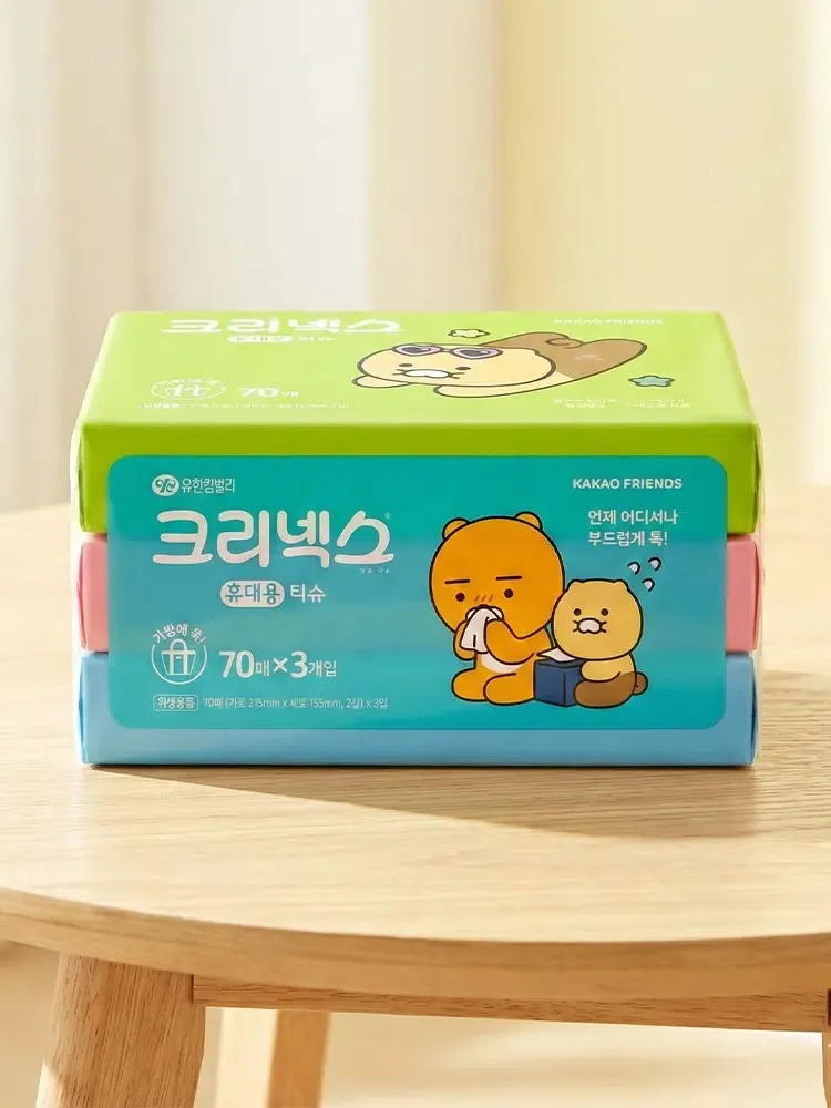 [GM-CLEAN-0015] Kleenex Kakao Friends Travel Tissue 70 Sheets x3 Packs