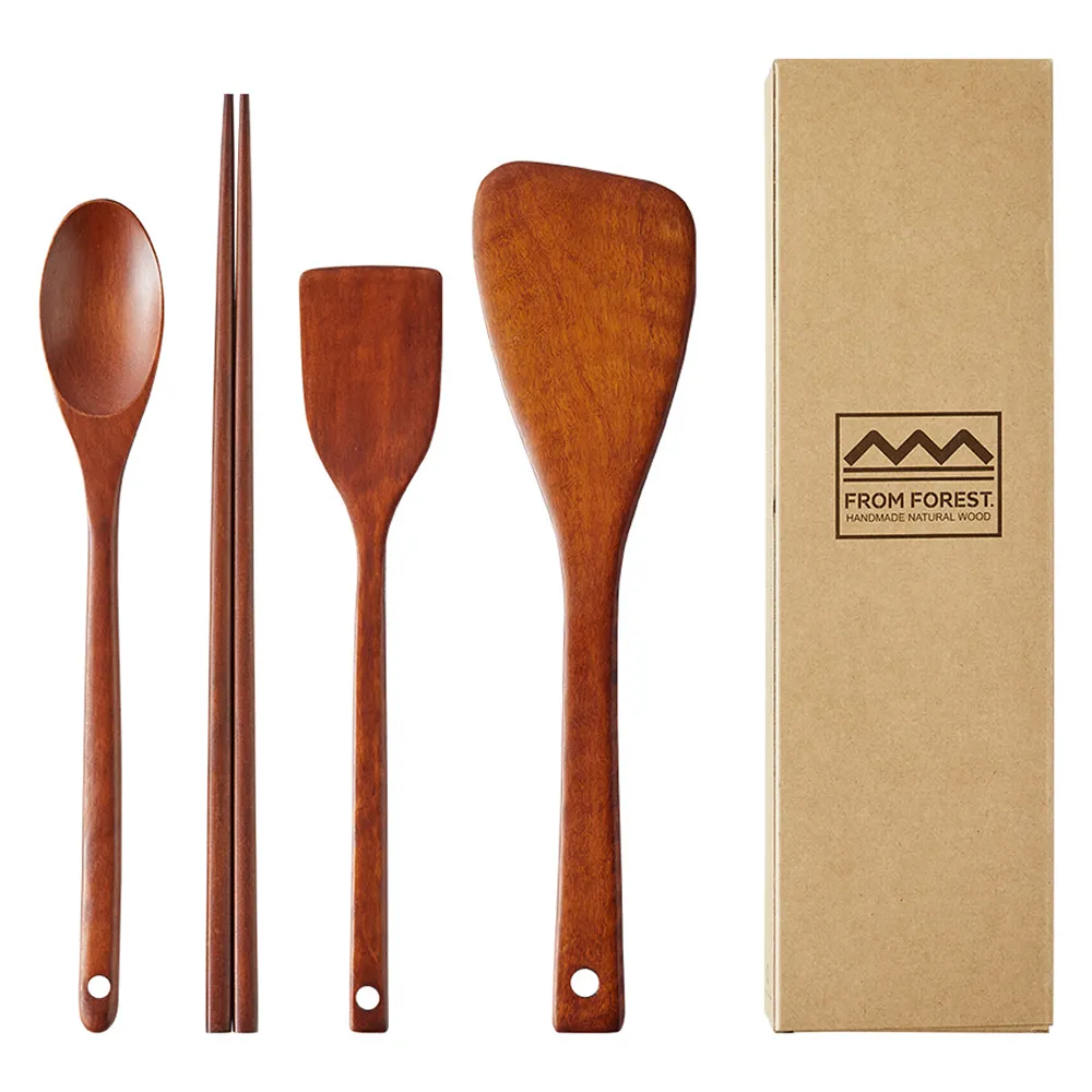 From Forest Lacquered Wood Cooking Tools Set 4pcs
